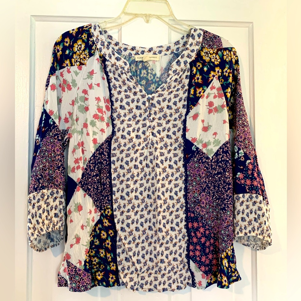 Farmers Market patchwork boho top floral spring